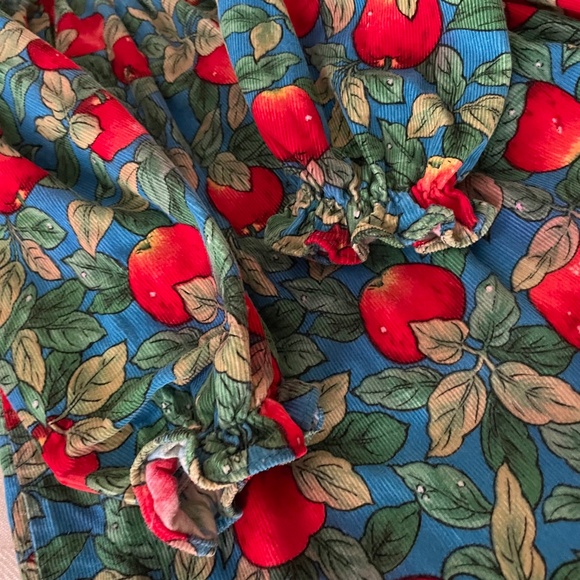 Vintage Corduroy Dress Apples Long Puff Sleeve Peter Pan Collar size 4 Holiday - Picture 13 of 13
